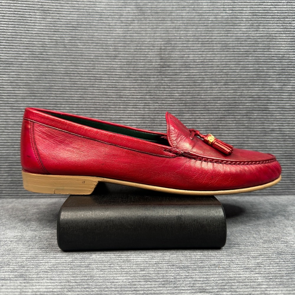 Gucci Vintage Red Leather Tassel Loafers 43.5 D Made in Italy 110 0030